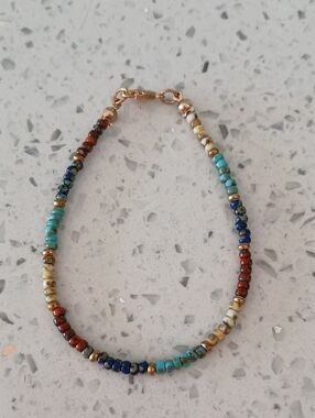 Multi-Color Beaded Bracelet with Gold Accents - Women Jewelry